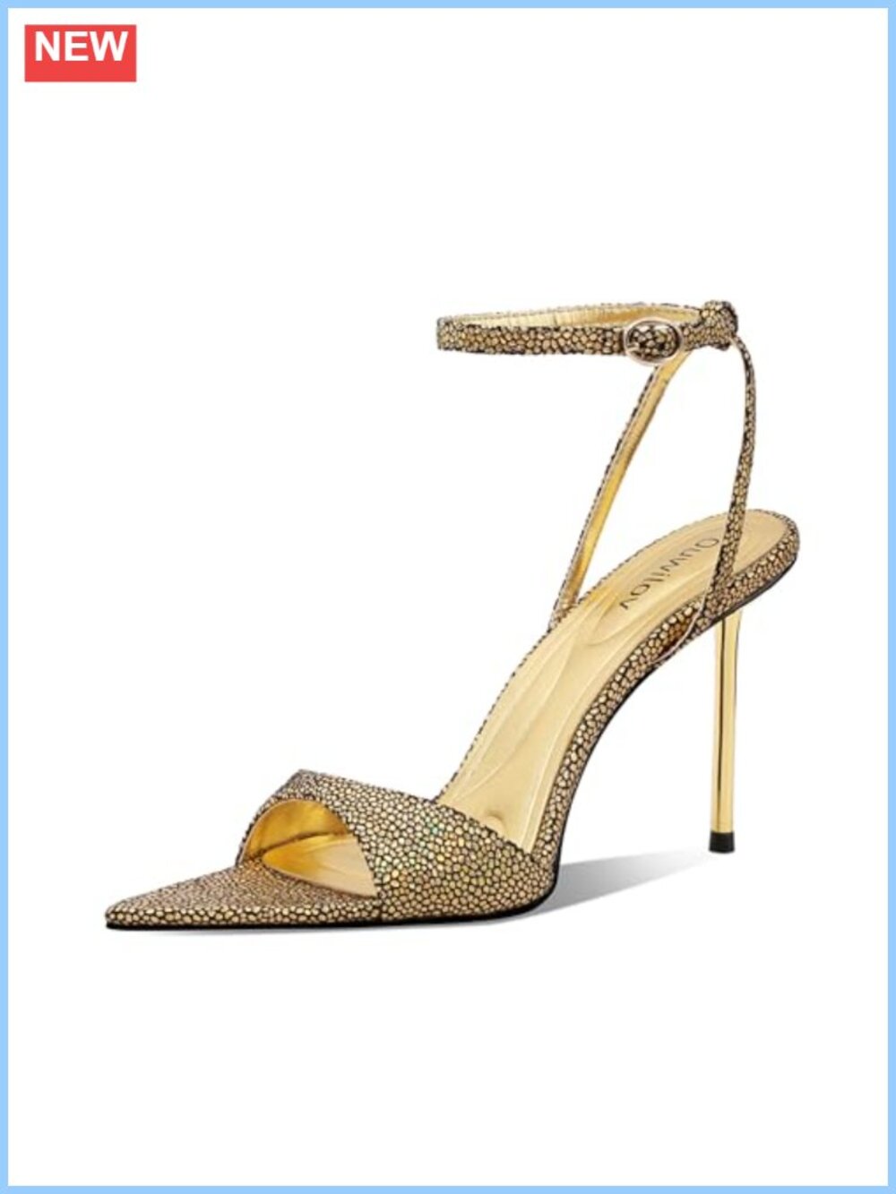 Women's Pointed Toe Stiletto Heeled Sandals with Ankle Strap and Buckle Closure